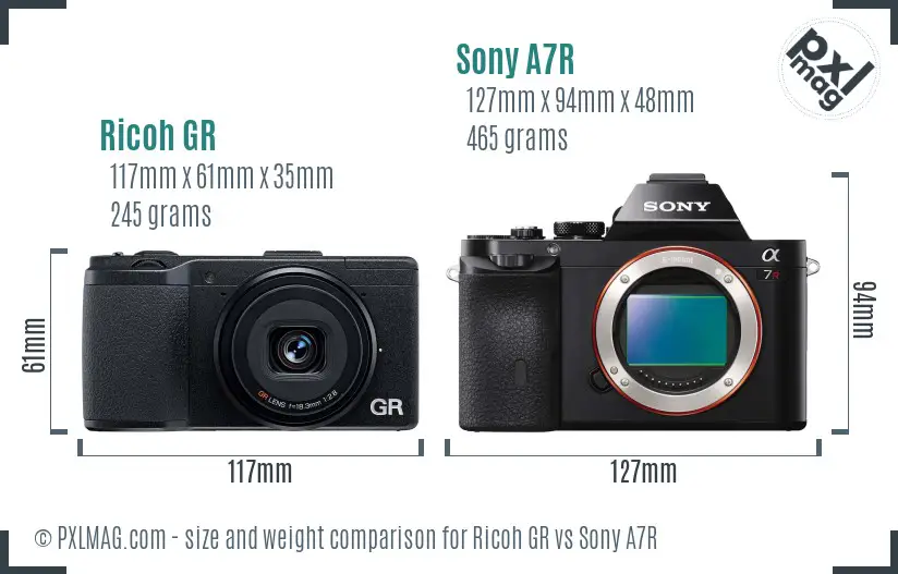 Ricoh GR vs Sony A7R size comparison