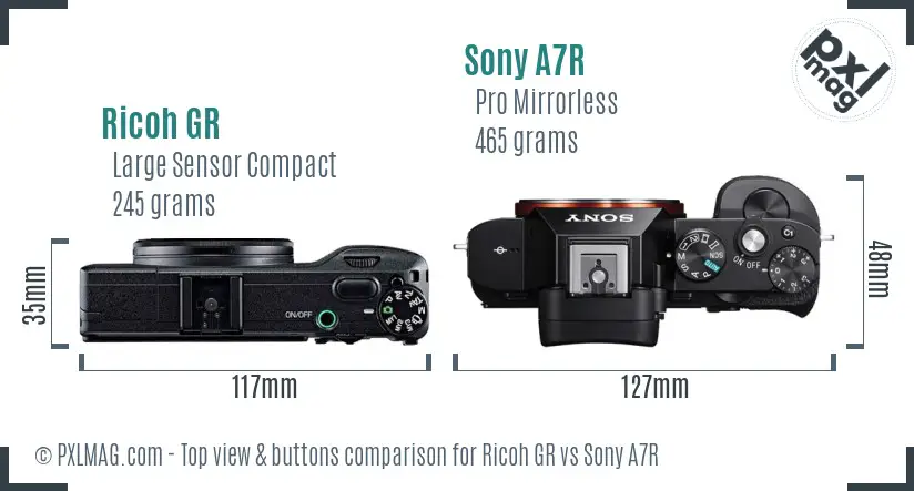 Ricoh GR vs Sony A7R top view buttons comparison