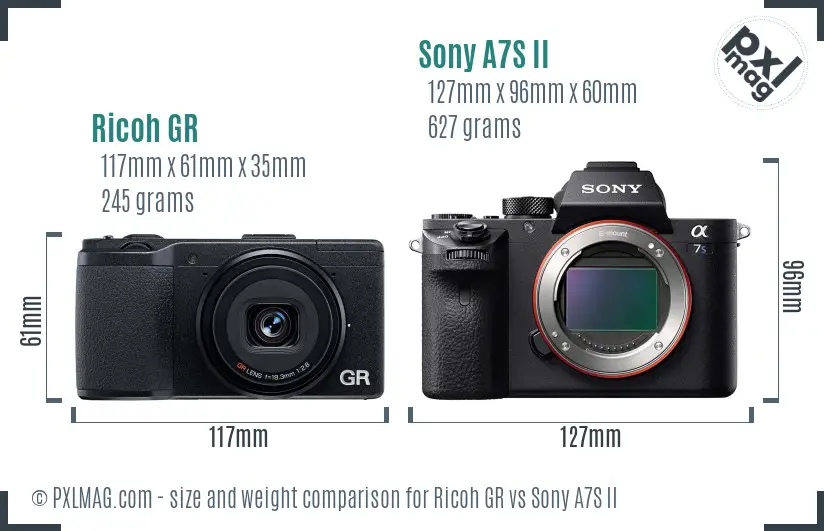 Ricoh GR vs Sony A7S II size comparison