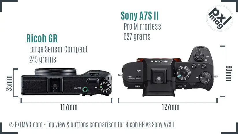 Ricoh GR vs Sony A7S II top view buttons comparison