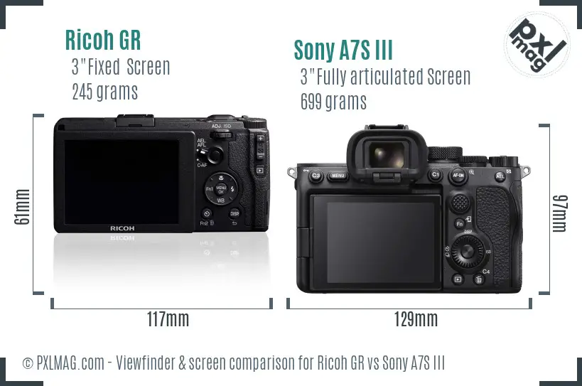 Ricoh GR vs Sony A7S III Screen and Viewfinder comparison