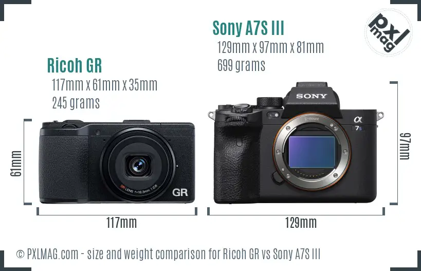 Ricoh GR vs Sony A7S III size comparison