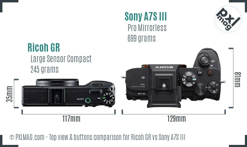 Ricoh GR vs Sony A7S III top view buttons comparison