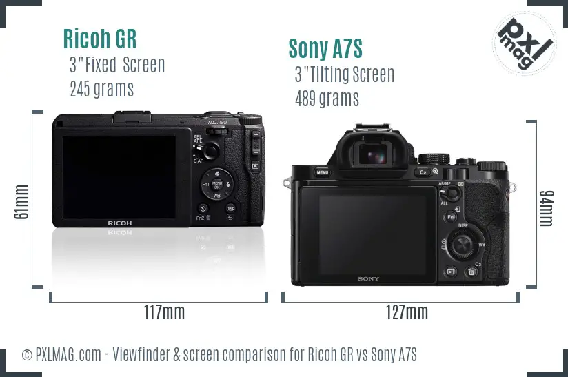 Ricoh GR vs Sony A7S Screen and Viewfinder comparison