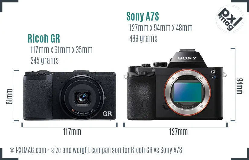 Ricoh GR vs Sony A7S size comparison