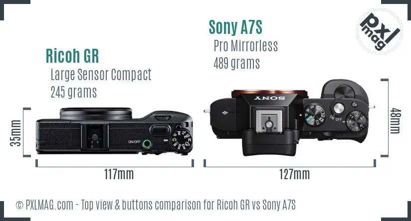 Ricoh GR vs Sony A7S top view buttons comparison