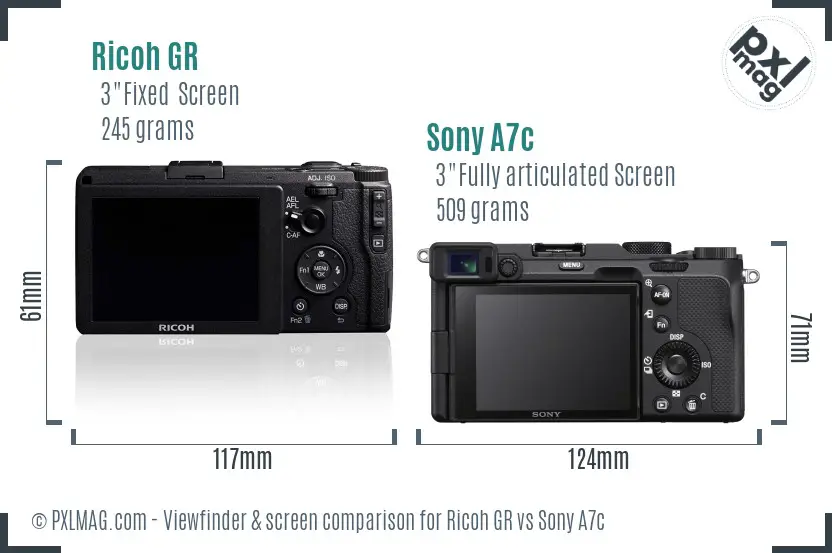 Ricoh GR vs Sony A7c Screen and Viewfinder comparison