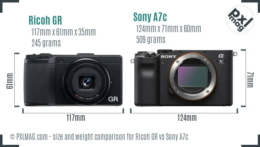 Ricoh GR vs Sony A7c size comparison