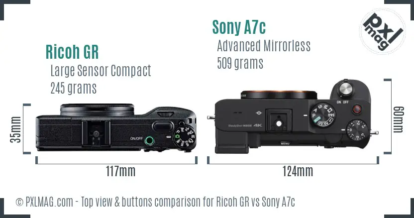 Ricoh GR vs Sony A7c top view buttons comparison