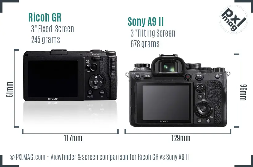 Ricoh GR vs Sony A9 II Screen and Viewfinder comparison