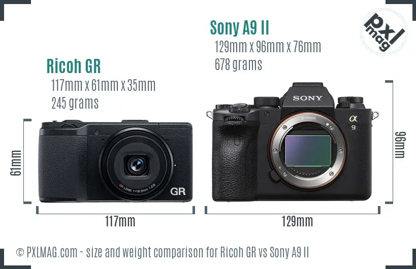 Ricoh GR vs Sony A9 II size comparison