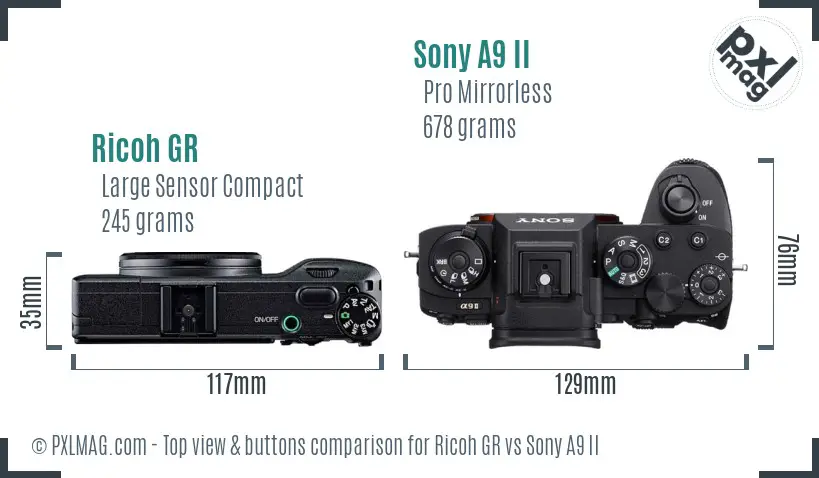 Ricoh GR vs Sony A9 II top view buttons comparison