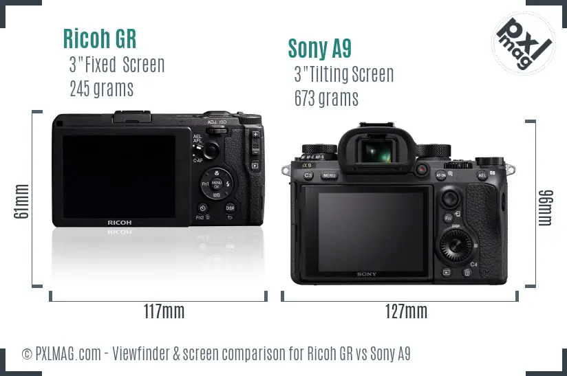 Ricoh GR vs Sony A9 Screen and Viewfinder comparison