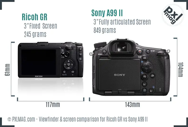 Ricoh GR vs Sony A99 II Screen and Viewfinder comparison