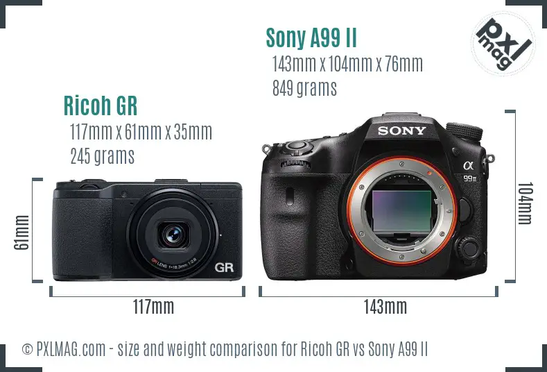 Ricoh GR vs Sony A99 II size comparison