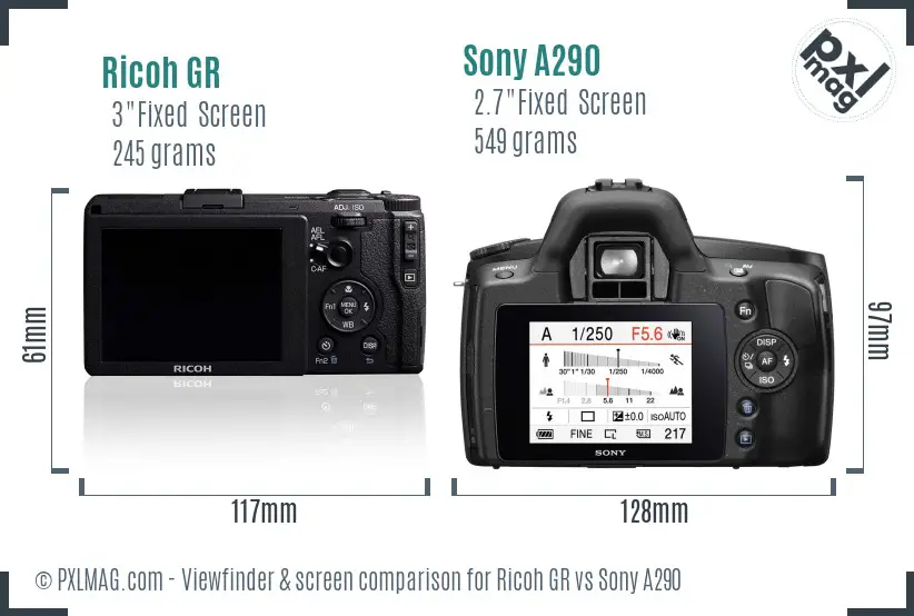 Ricoh GR vs Sony A290 Screen and Viewfinder comparison