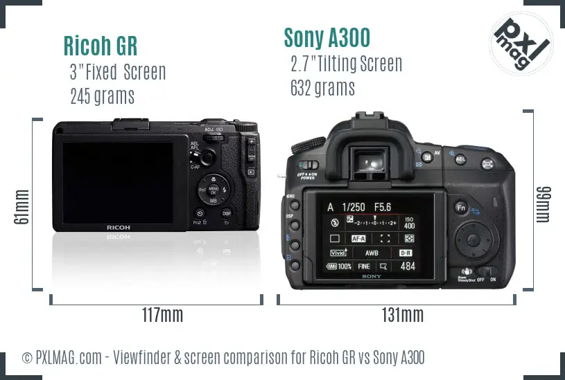 Ricoh GR vs Sony A300 Screen and Viewfinder comparison