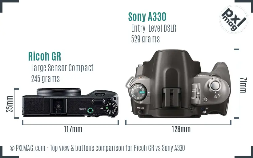 Ricoh GR vs Sony A330 top view buttons comparison