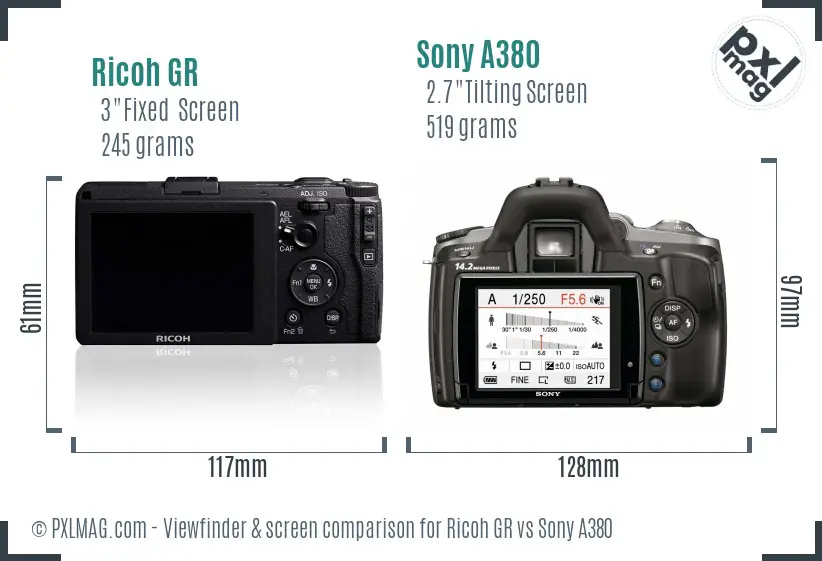 Ricoh GR vs Sony A380 Screen and Viewfinder comparison