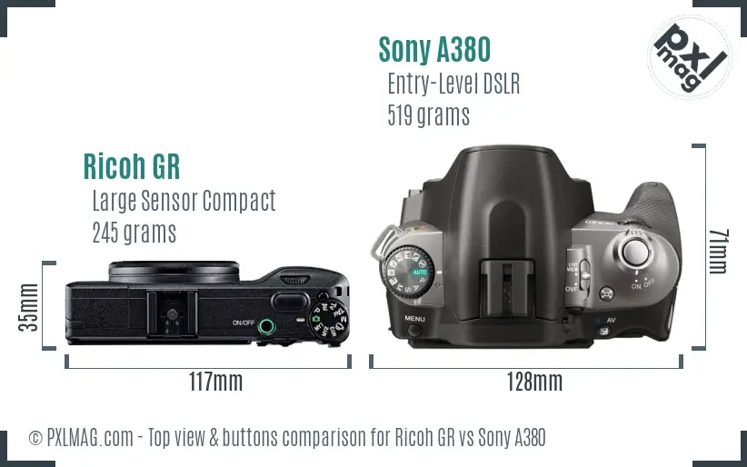 Ricoh GR vs Sony A380 top view buttons comparison