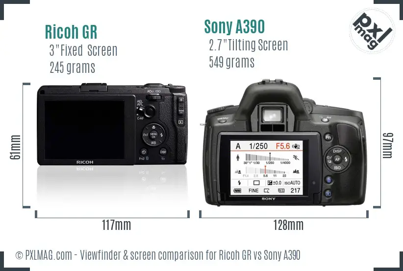 Ricoh GR vs Sony A390 Screen and Viewfinder comparison