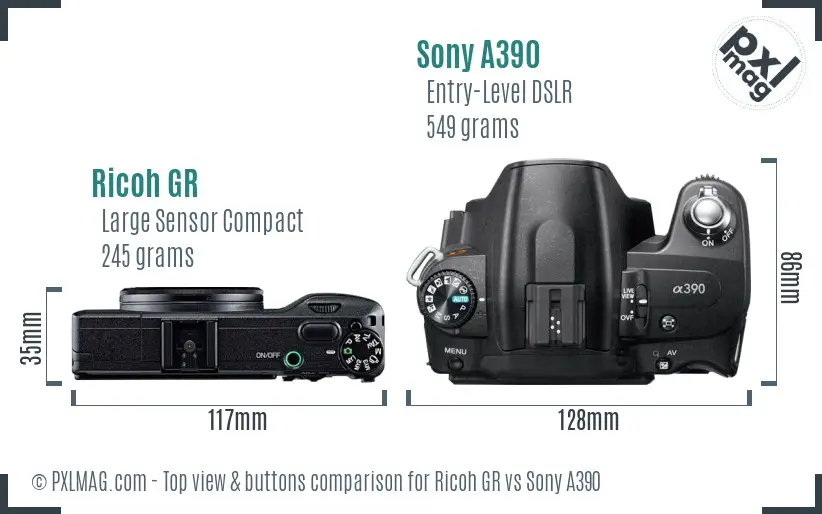 Ricoh GR vs Sony A390 top view buttons comparison