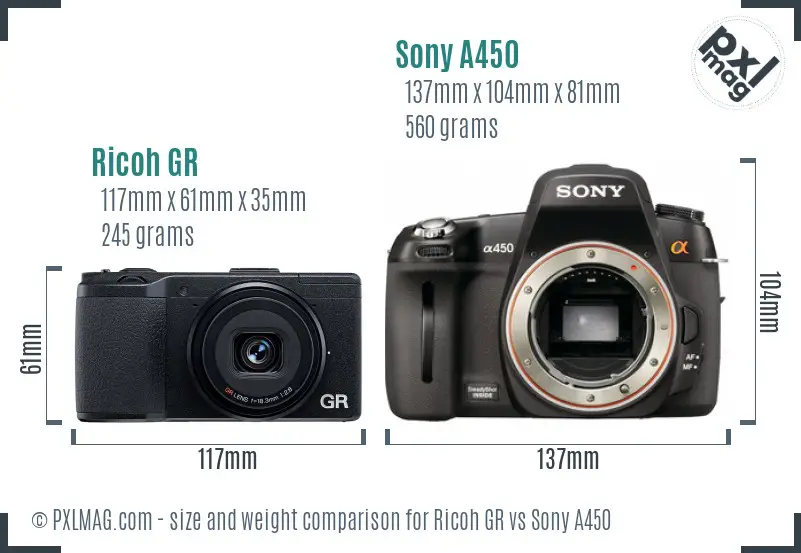 Ricoh GR vs Sony A450 size comparison