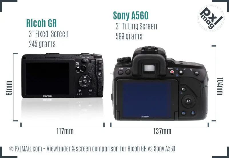 Ricoh GR vs Sony A560 Screen and Viewfinder comparison