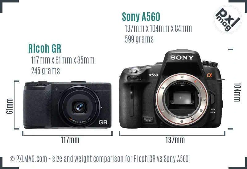 Ricoh GR vs Sony A560 size comparison