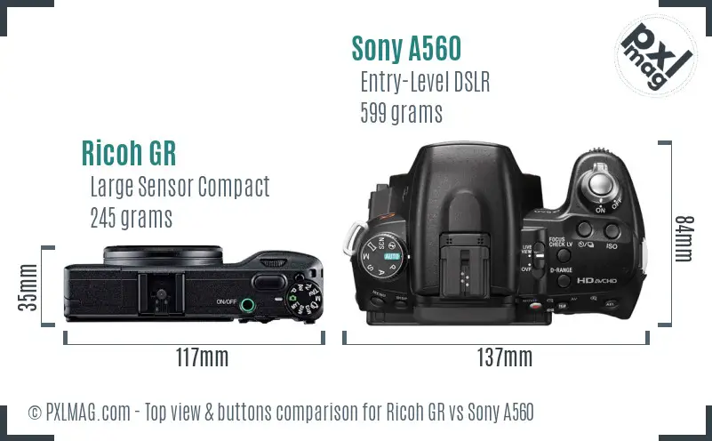 Ricoh GR vs Sony A560 top view buttons comparison