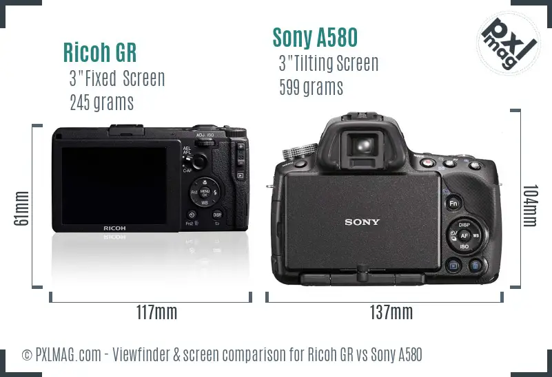 Ricoh GR vs Sony A580 Screen and Viewfinder comparison