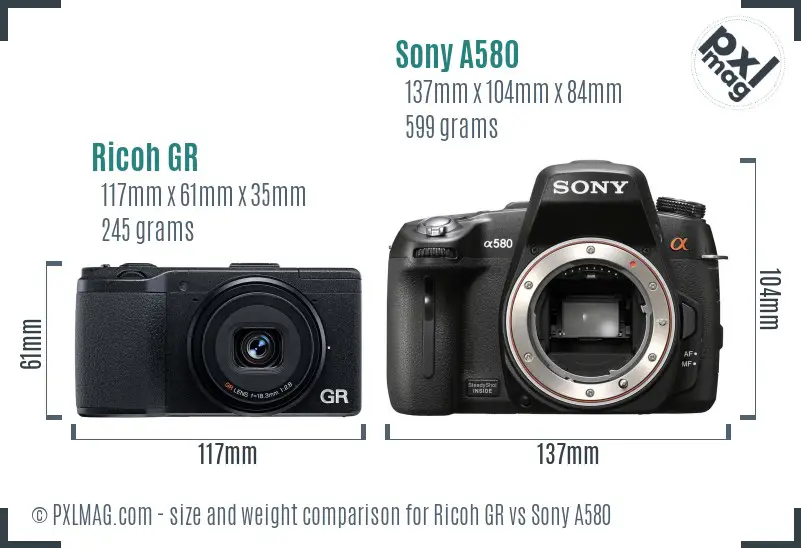 Ricoh GR vs Sony A580 size comparison