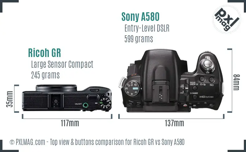 Ricoh GR vs Sony A580 top view buttons comparison