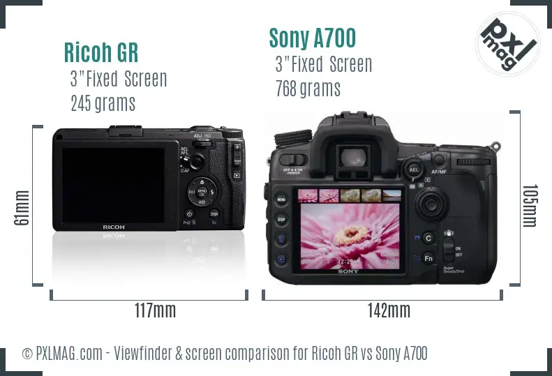 Ricoh GR vs Sony A700 Screen and Viewfinder comparison