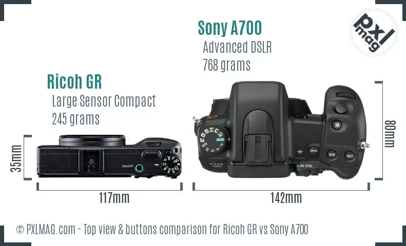 Ricoh GR vs Sony A700 top view buttons comparison