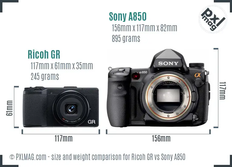 Ricoh GR vs Sony A850 size comparison
