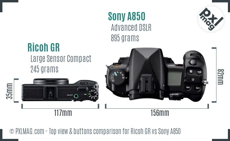 Ricoh GR vs Sony A850 top view buttons comparison