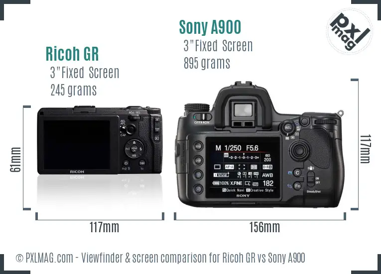 Ricoh GR vs Sony A900 Screen and Viewfinder comparison