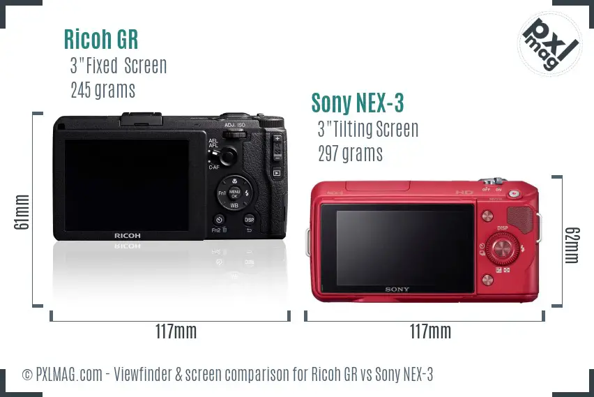 Ricoh GR vs Sony NEX-3 Screen and Viewfinder comparison