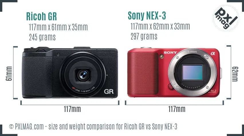 Ricoh GR vs Sony NEX-3 size comparison