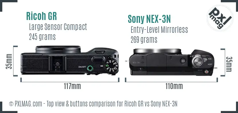 Ricoh GR vs Sony NEX-3N top view buttons comparison