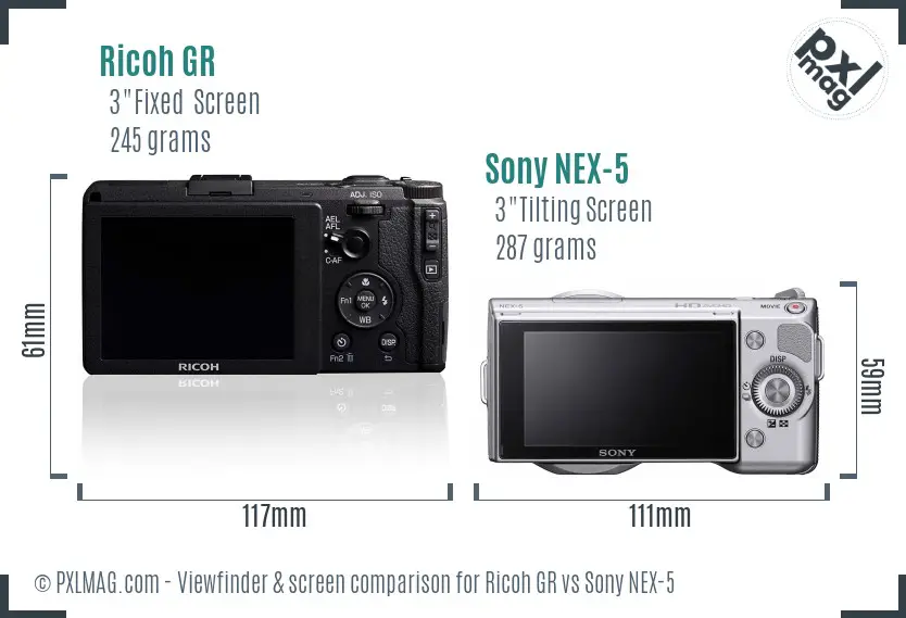 Ricoh GR vs Sony NEX-5 Screen and Viewfinder comparison