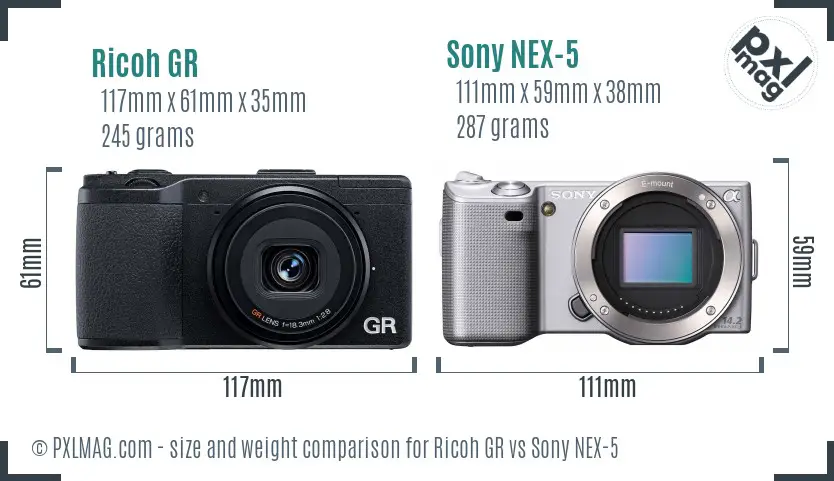 Ricoh GR vs Sony NEX-5 size comparison