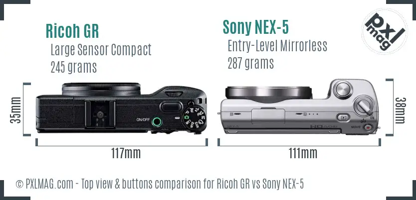 Ricoh GR vs Sony NEX-5 top view buttons comparison