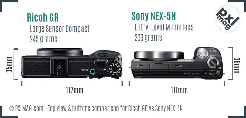 Ricoh GR vs Sony NEX-5N top view buttons comparison