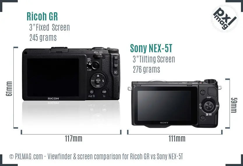 Ricoh GR vs Sony NEX-5T Screen and Viewfinder comparison