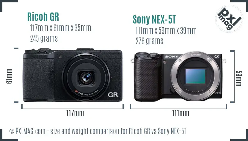 Ricoh GR vs Sony NEX-5T size comparison