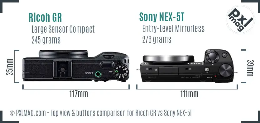 Ricoh GR vs Sony NEX-5T top view buttons comparison