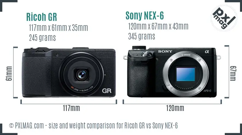 Ricoh GR vs Sony NEX-6 size comparison