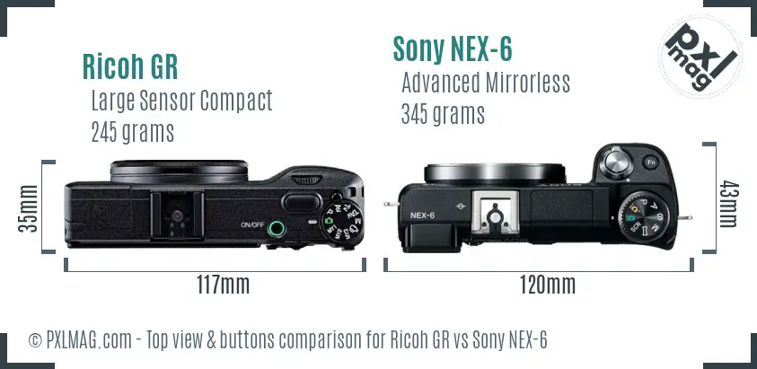 Ricoh GR vs Sony NEX-6 top view buttons comparison